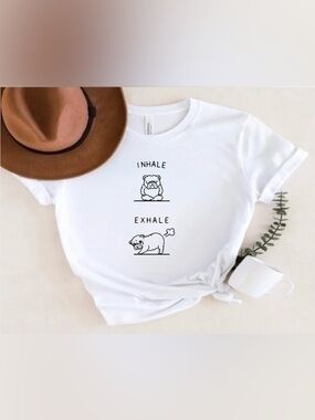 Funny Bulldog Yoga Shirt Inhale Exhale Dog Graphic Tee Cute Pet Top